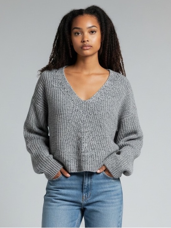 Garage Sweaters - Garage Supersoft Crop Sweater in Classic Marled Grey - Size XS